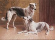 Carl Reichert Hounds in an Interior oil painting